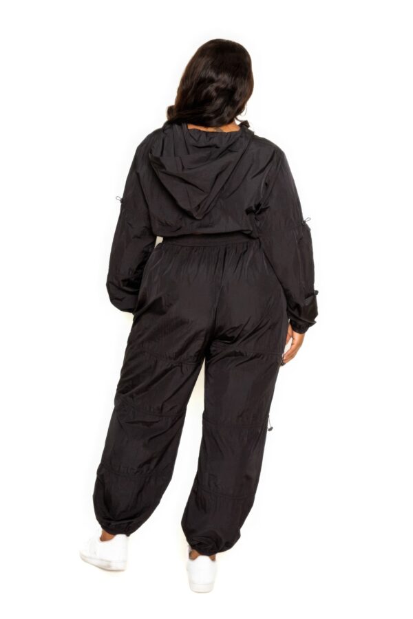 Plus Size Zip-Up Active Set with Cord Lock – Black