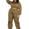 Plus Size Zip-Up Active Set with Cord Lock – Olive