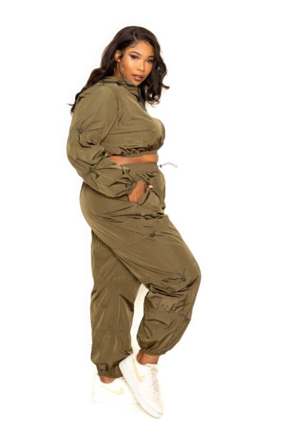 Plus Size Zip-Up Active Set with Cord Lock – Olive