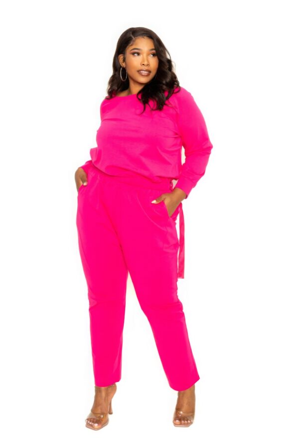 Plus Size Grommet-Detail Lounge Set – Hot Pink