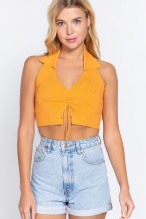 Halter Ruched Crop Sweater Knit Top – Mango Sherbet