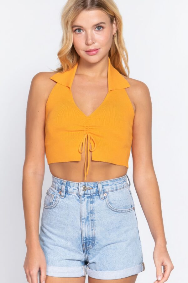 Halter Ruched Crop Sweater Knit Top – Mango Sherbet