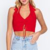 Halter Ruched Crop Sweater Top – Red Glow