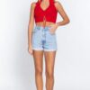 Halter Ruched Crop Sweater Top – Red Glow