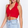 Halter Ruched Crop Sweater Top – Red Glow