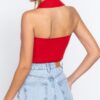 Halter Ruched Crop Sweater Top – Red Glow
