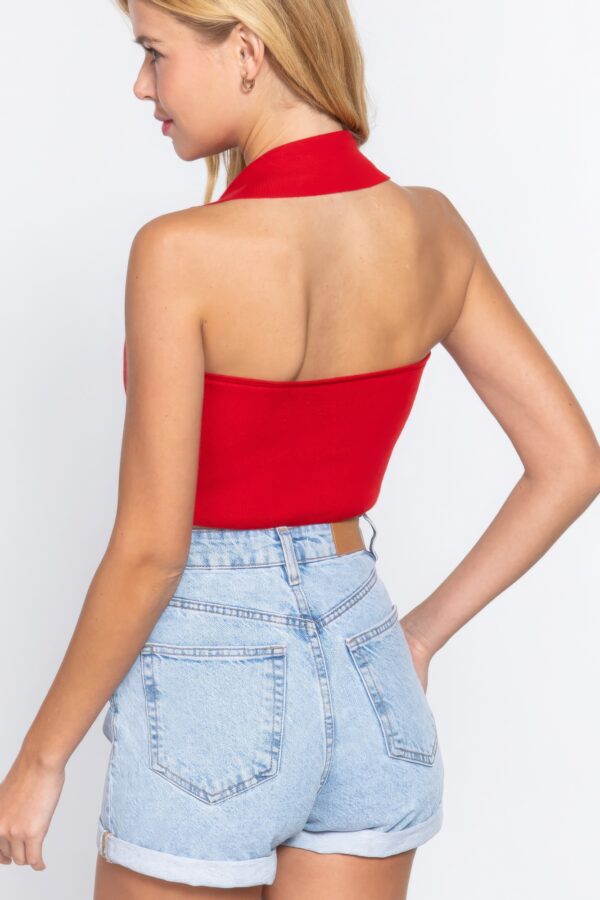 Halter Ruched Crop Sweater Top – Red Glow