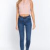 Sleeveless Rib Mock-Neck Sweater Top with Zipper – Cloud Pink