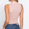 Sleeveless Rib Mock-Neck Sweater Top with Zipper – Cloud Pink