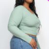 Plus-Size Button-Up Cropped Top – 8×4 Ribbed Knit, Green Bay