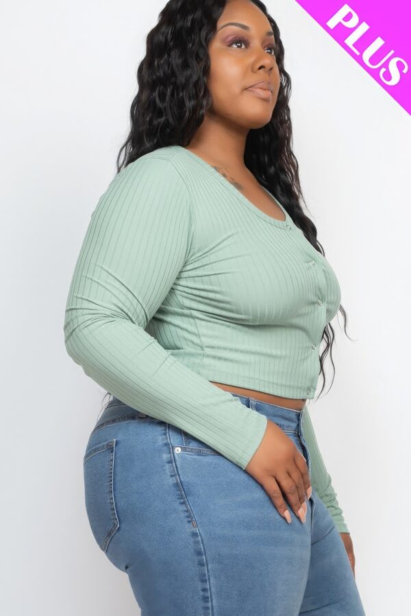 Plus-Size Button-Up Cropped Top – 8×4 Ribbed Knit, Green Bay