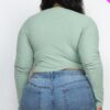 Plus-Size Button-Up Cropped Top – 8×4 Ribbed Knit, Green Bay