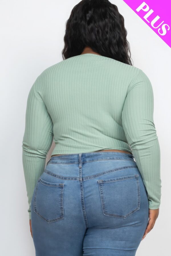 Plus-Size Button-Up Cropped Top – 8×4 Ribbed Knit, Green Bay