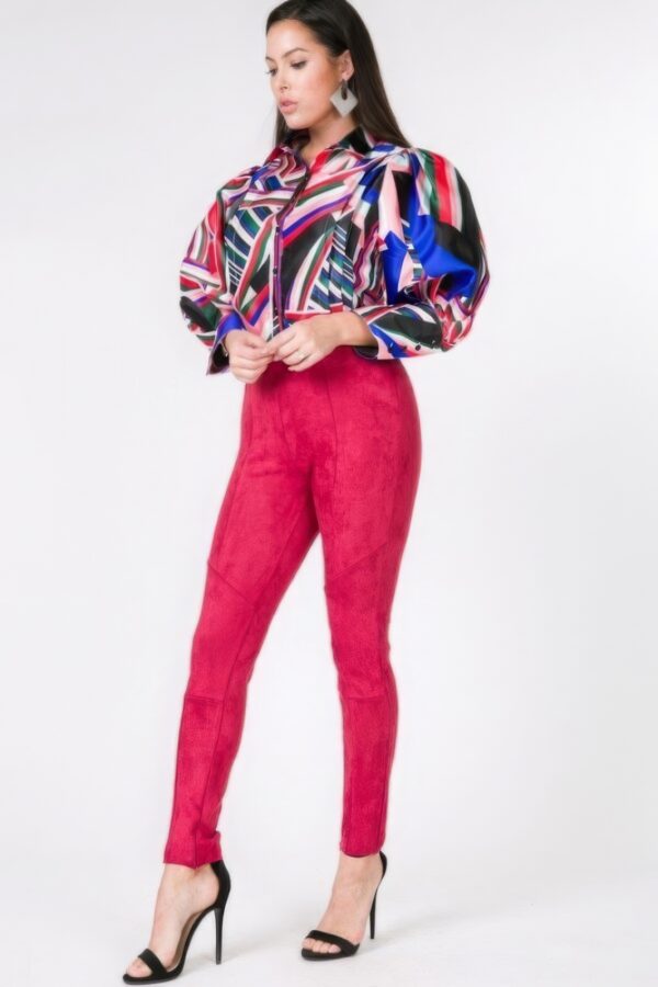 Faux Suede Skinny Pants – Deep Red Slim Fit