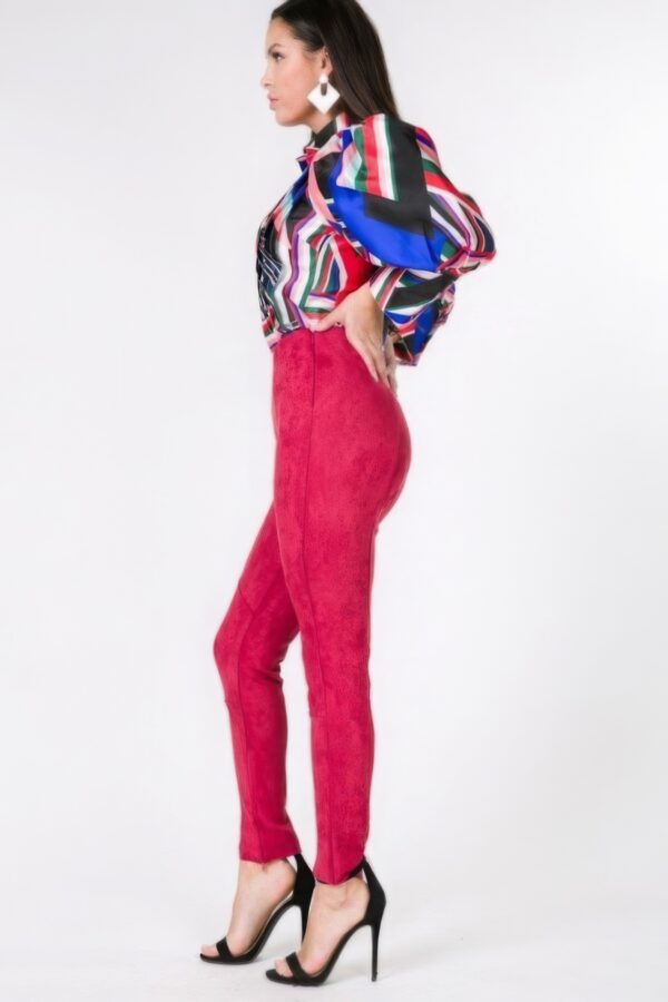 Faux Suede Skinny Pants – Deep Red Slim Fit