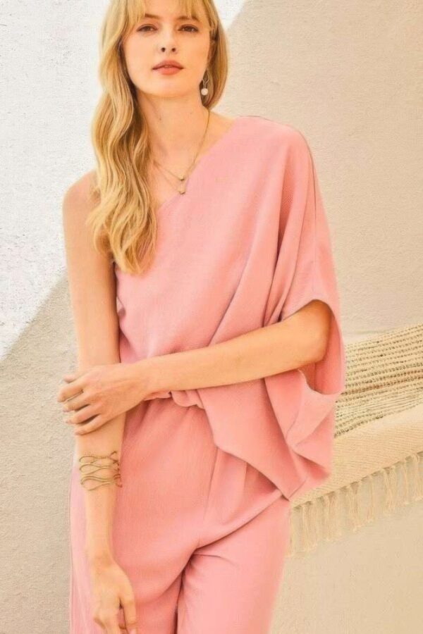 One-Shoulder Asymmetrical-Waist Jumpsuit – Mauve