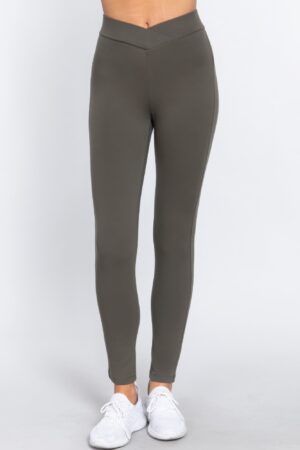 Mid-Rise Ponte Skinny Pants with Seagull Waist – New Olive