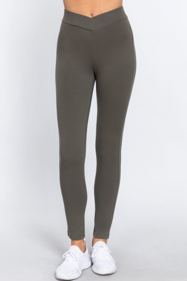 Mid-Rise Ponte Skinny Pants with Seagull Waist – New Olive