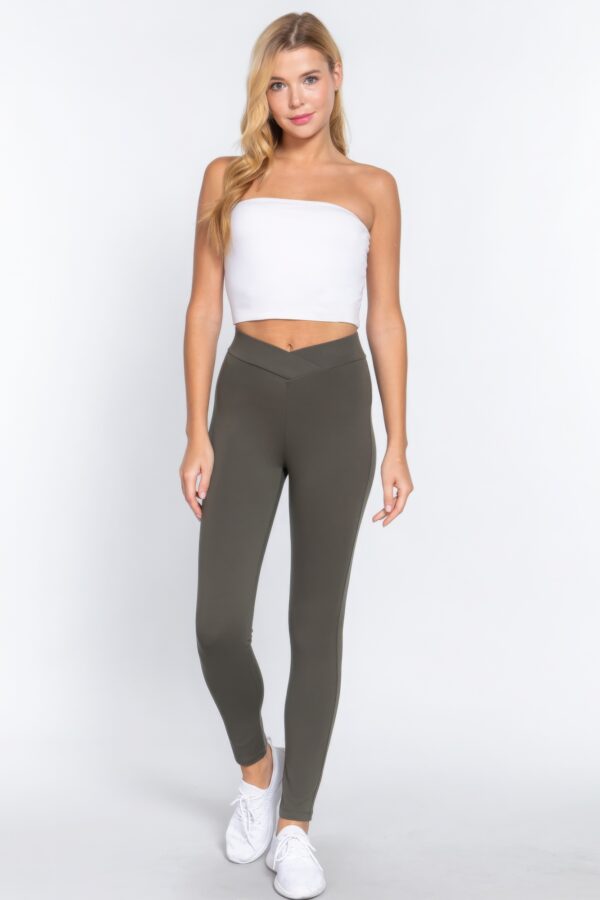 Mid-Rise Ponte Skinny Pants with Seagull Waist – New Olive