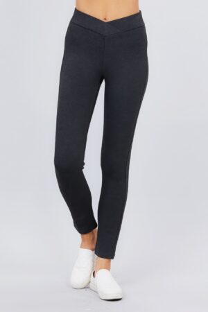 Mid-Rise Ponte Skinny Pants with Seagull Waist – Charcoal Grey