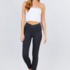 Mid-Rise Ponte Skinny Pants with Seagull Waist – Charcoal Grey
