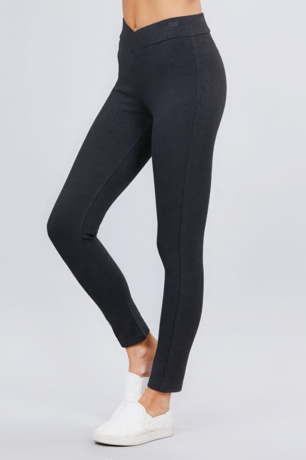 Mid-Rise Ponte Skinny Pants with Seagull Waist – Charcoal Grey