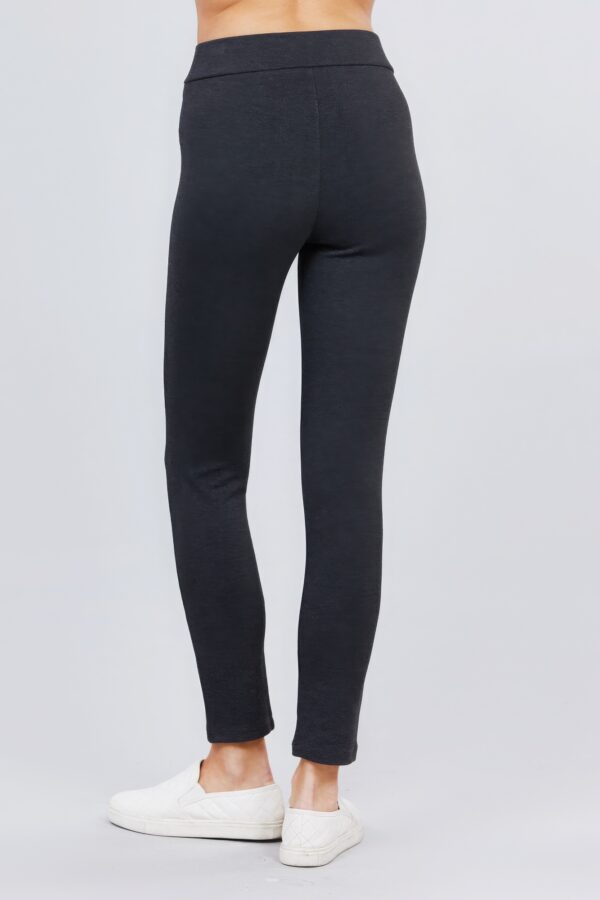 Mid-Rise Ponte Skinny Pants with Seagull Waist – Charcoal Grey