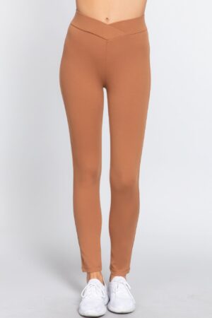 Ponte Mid-Rise Pants with Seagull Waist – Camel