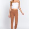 Ponte Mid-Rise Pants with Seagull Waist – Camel