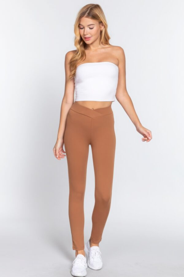 Ponte Mid-Rise Pants with Seagull Waist – Camel