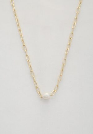 Pearl Bead Oval Link Necklace – Gold & Rhodium Finish