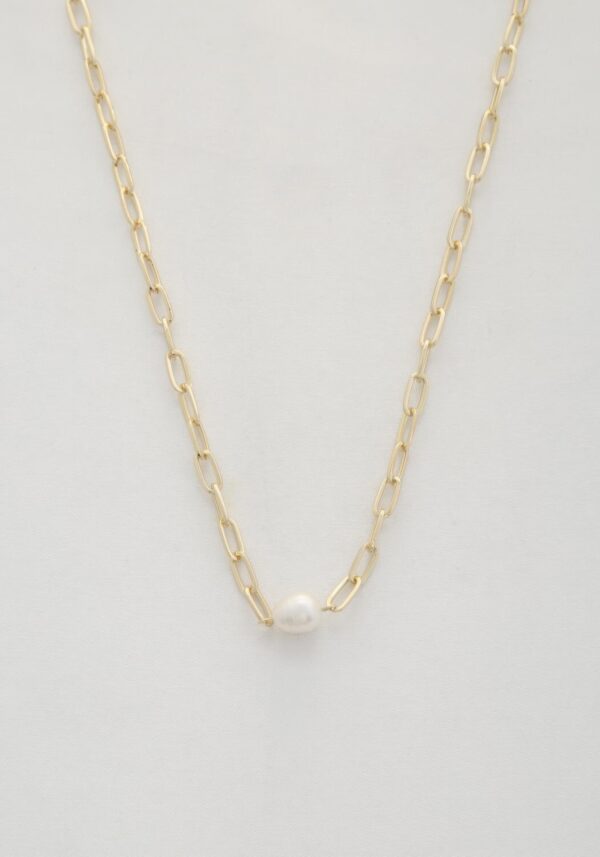Pearl Bead Oval Link Necklace – Gold & Rhodium Finish