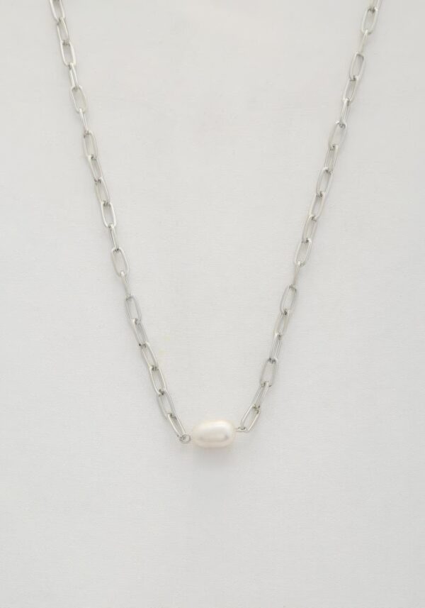 Pearl Bead Oval Link Necklace – Gold & Rhodium Finish