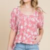 Floral Puff Sleeve Babydoll Top – Mauve