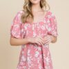Floral Puff Sleeve Babydoll Top – Mauve