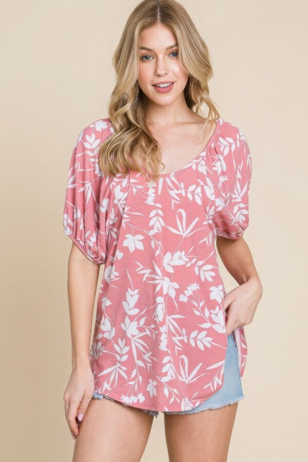 Floral Puff Sleeve Babydoll Top – Mauve