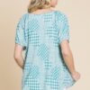 Houndstooth & Check Plaid Bubble-Sleeve Top – Sage