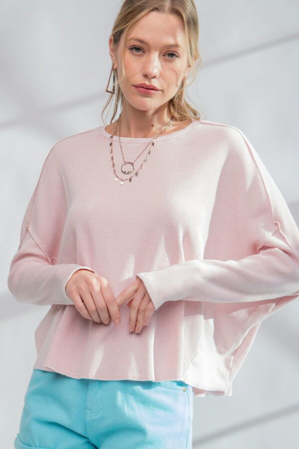 Washed Thermal Top – Mineral-Washed Dolman, Soft Pink