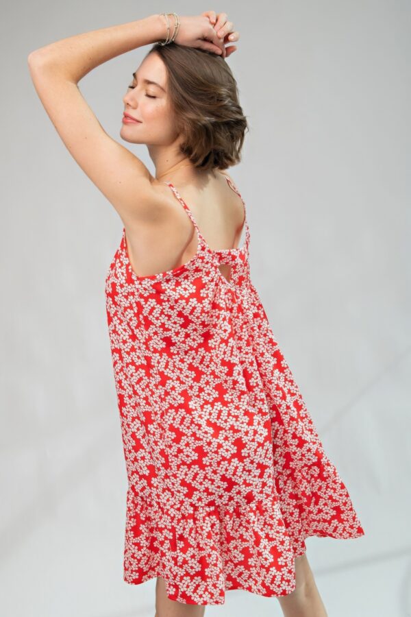 Floral Printed Cami Dress with Ruffle Hem – Red