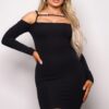 Long Sleeve Front-Strap Mini Dress – Black