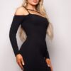 Long Sleeve Front-Strap Mini Dress – Black