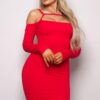 Long Sleeve Cold-Shoulder Front-Strap Mini Dress – Red