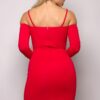 Long Sleeve Cold-Shoulder Front-Strap Mini Dress – Red