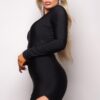 Long Sleeve V-Neck Maxi Dress – Open Back, Black