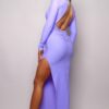 Long-Sleeve V-Neck Open-Back Maxi Dress
