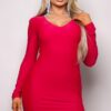 V-Neck Long Sleeve Open-Back Maxi Dress – Red