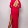 V-Neck Long Sleeve Open-Back Maxi Dress – Red