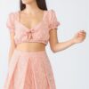 White & Orange Stripe Crop Top & High-Waist Shorts Set