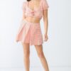 White & Orange Stripe Crop Top & High-Waist Shorts Set