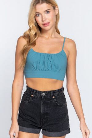 Sleeveless Back Ribbon Tie Cami Crop Top – Emerald